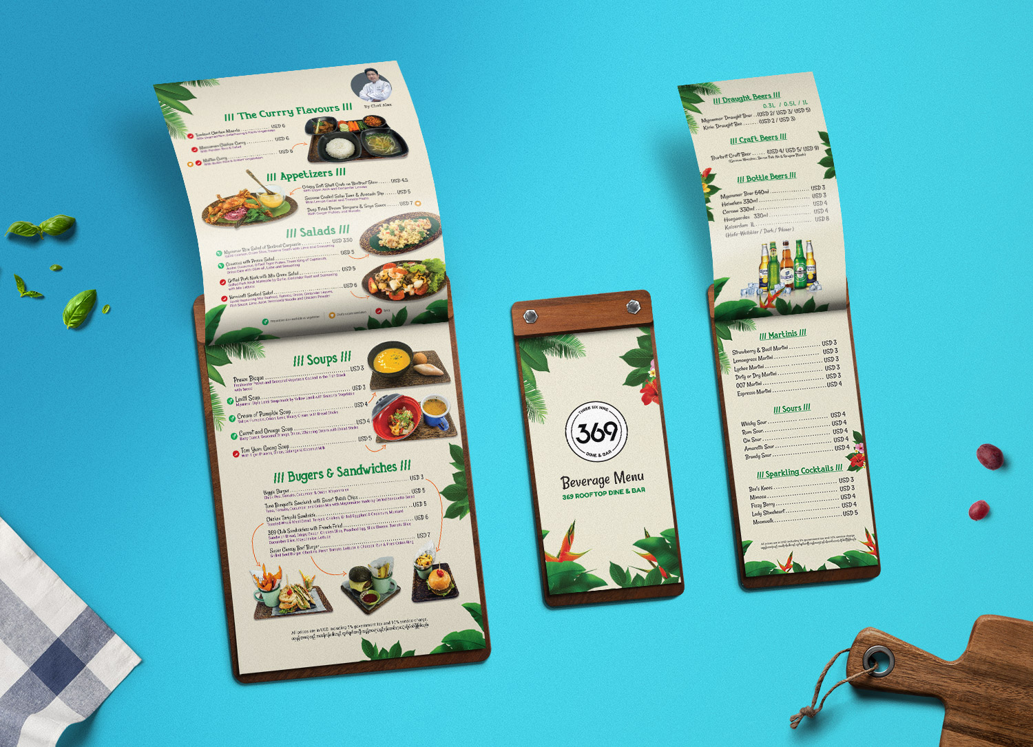 369 Dine & Bar menu design from the Media Lane archive